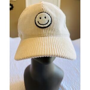 David & Young White Smiley Face Corduroy Hat One Size Adjustable